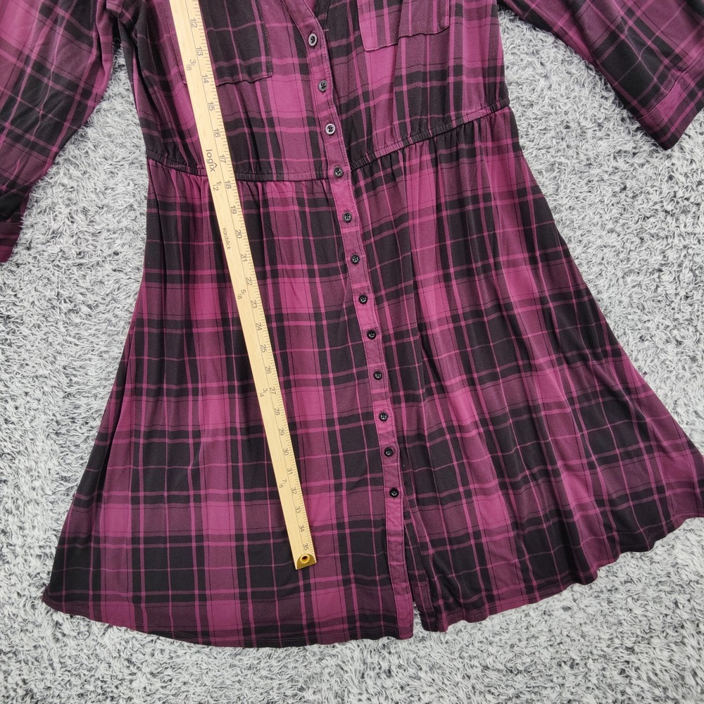 Torrid Women Grunge Dark Academia Plaid Shirt Dress 1X Purple Black Button Front - Picture 4 of 16